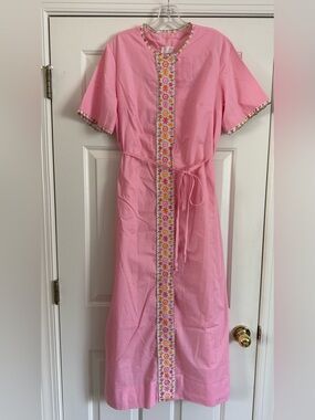Vintage 60's LOUNGEES pink floral Embroidered dress S M L